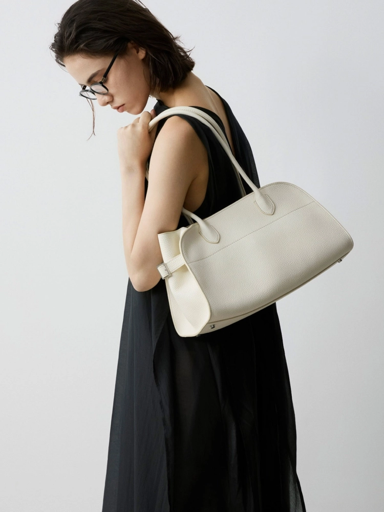 LIBLUZ Margaux Shoulder 12 Bag in Leather Ivory - LIB LUZ