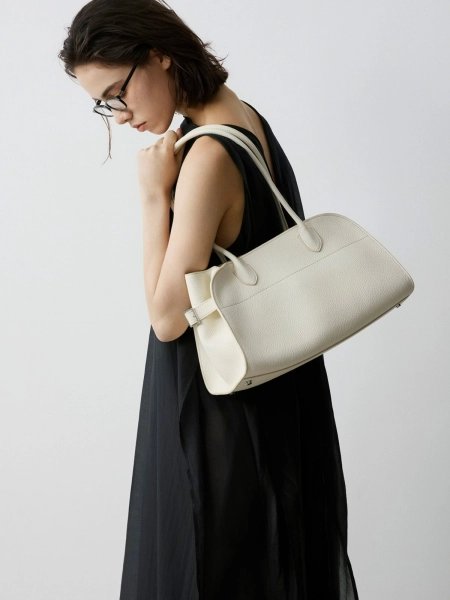 LIBLUZ Margaux Shoulder 12 Bag in Leather Ivory - LIB LUZ